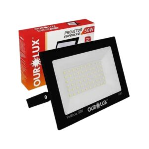 Refletor LED Slim 50W Bivolt Preto 6500K Ourolux 03265